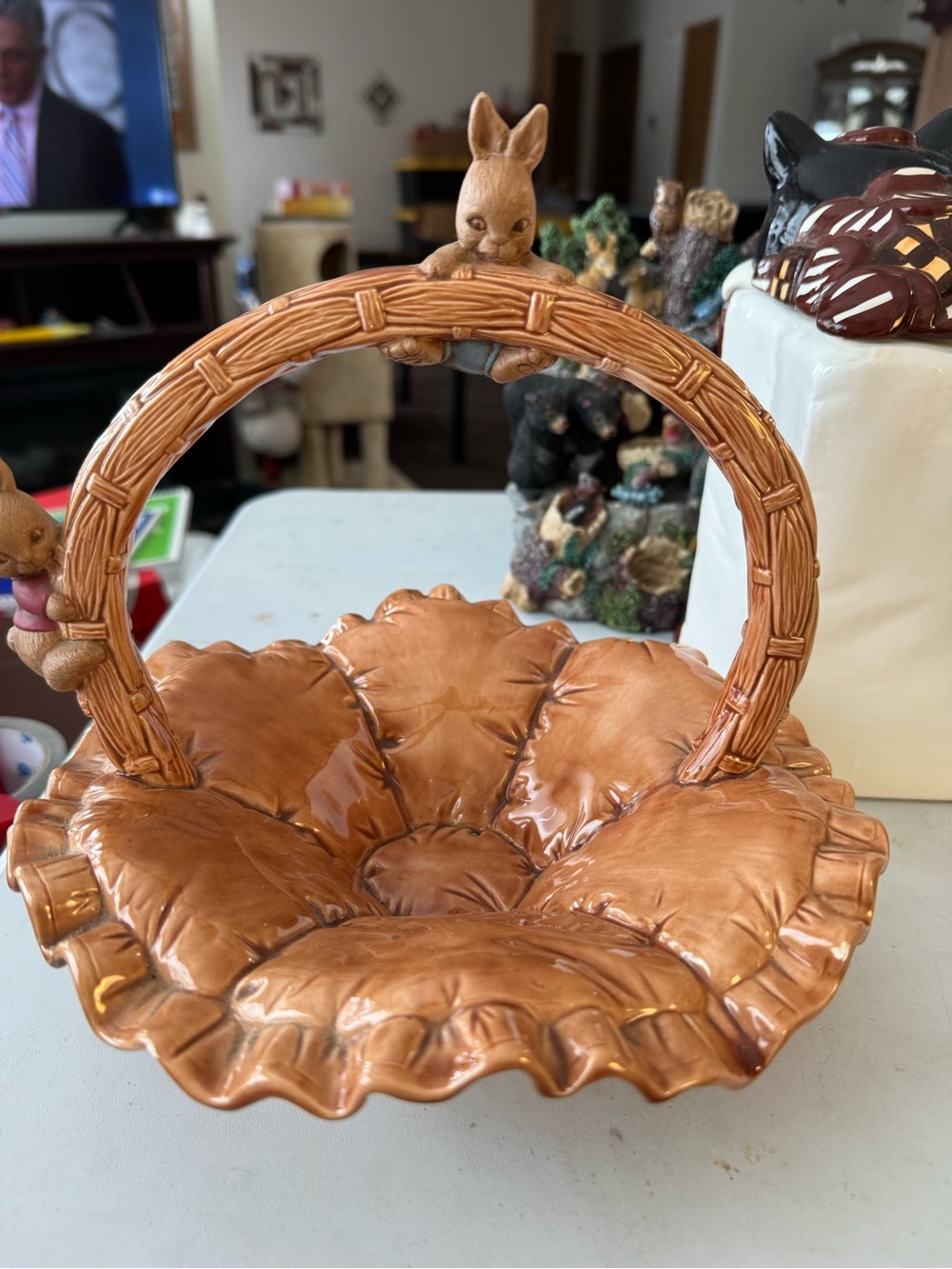 Handcrafted Ceramic Bunny Basket - Brown